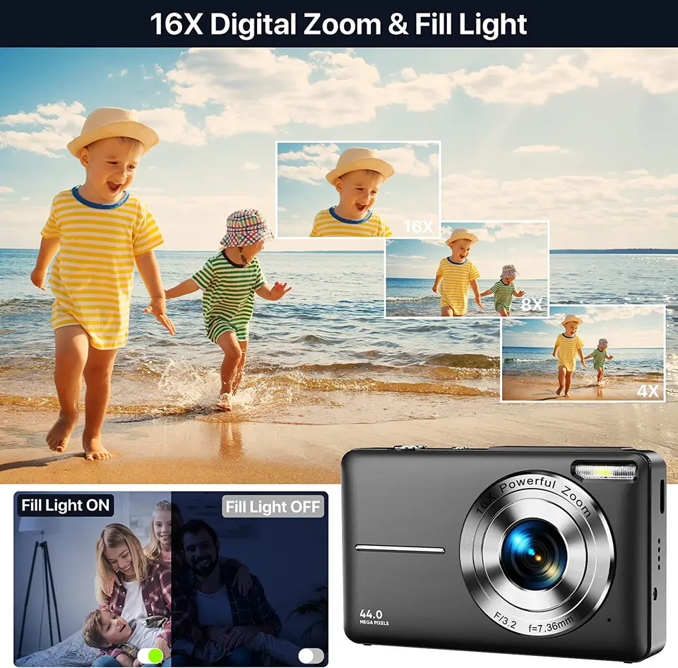Digitale Camera 1080P HD 44MP - 16X Zoom Autofocus Vlogging Camera Voor Beginners, Tieners En Volwassenen (Roze)
