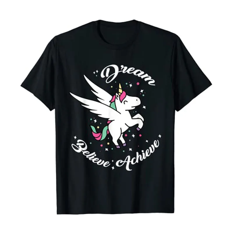 

Dream Believe Achieve - Funny Unicorn Novelty Gift T-Shirt Aesthetic Clothes Graphic Tee Tops Short Sleeve Blouses