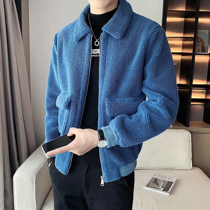 2022 New Granular Fleece Fur Integrated Short Jacket Slim Leisure Jackets/Male Winter To Keep Warm Woolen cloth Coat Clothing