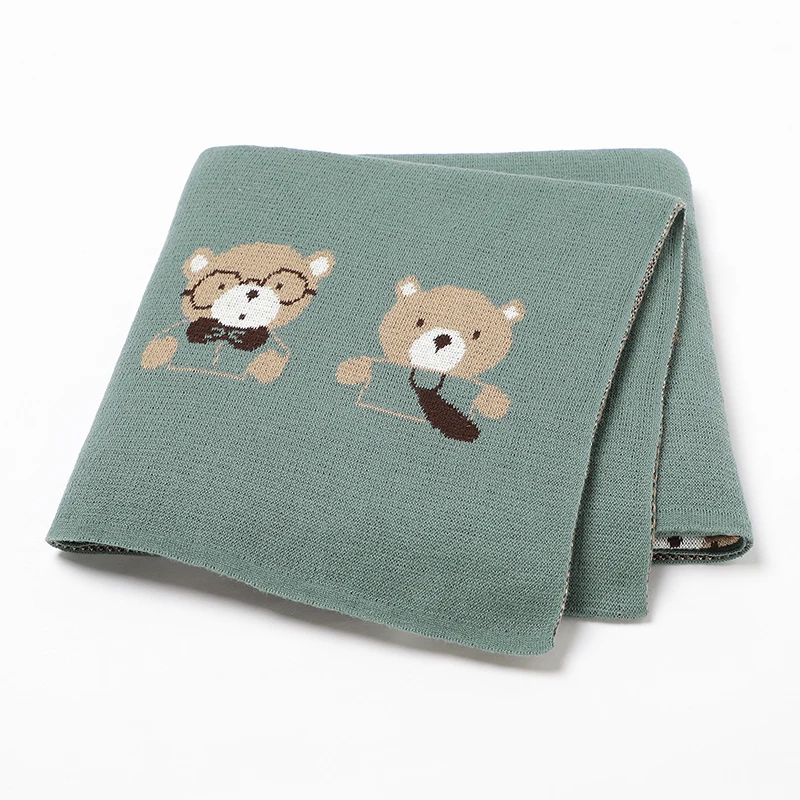 Newborn Baby Blanket Cotton Plaid Infant Boys Girls Stroller Swaddle Knit Cute Bear Toddler Kid