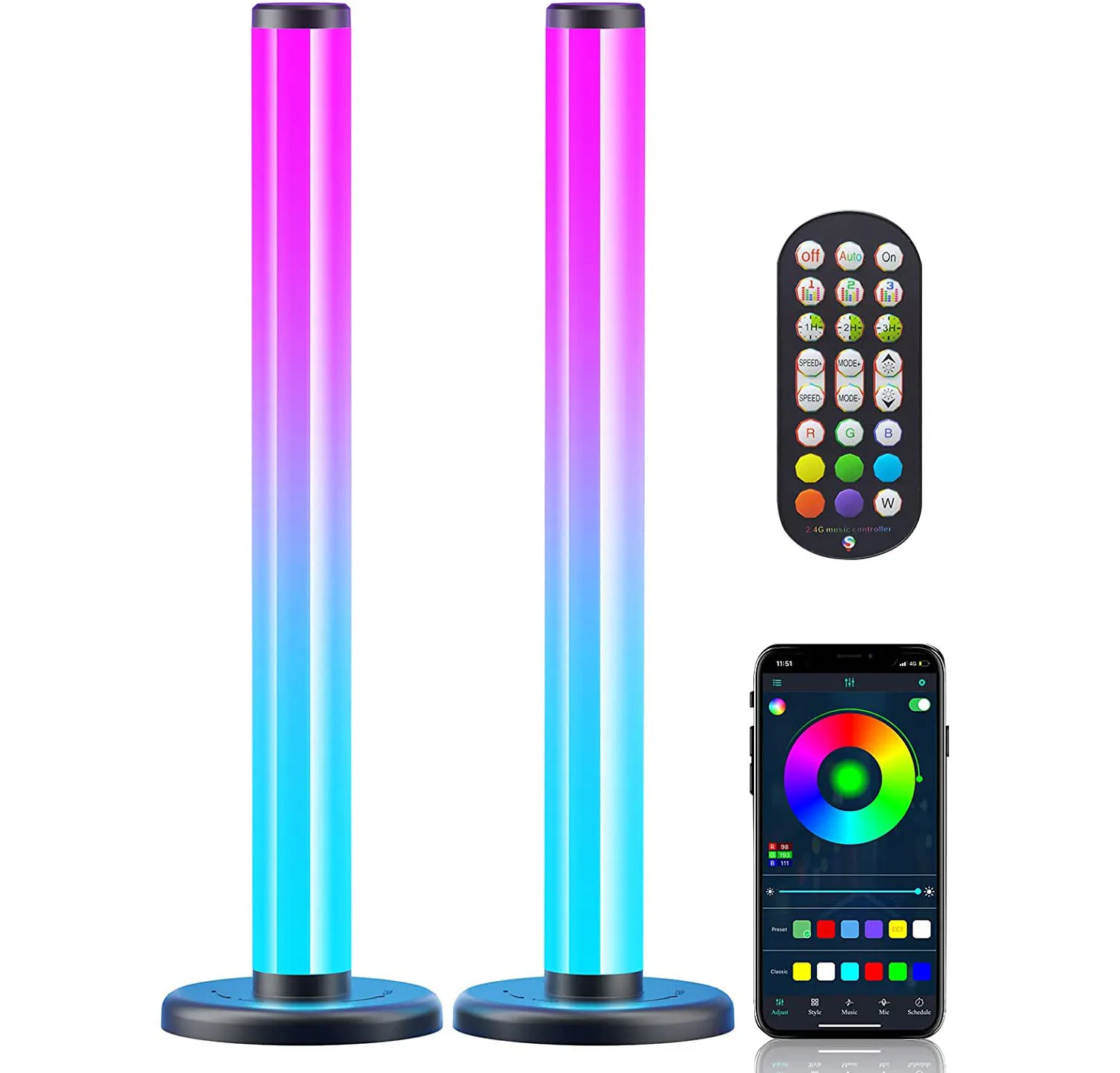 B - Barre lumineuse LED intelligente 360 °, Bluetooth, RGB, lampe  d'ambiance, synchronisation de musique, TV