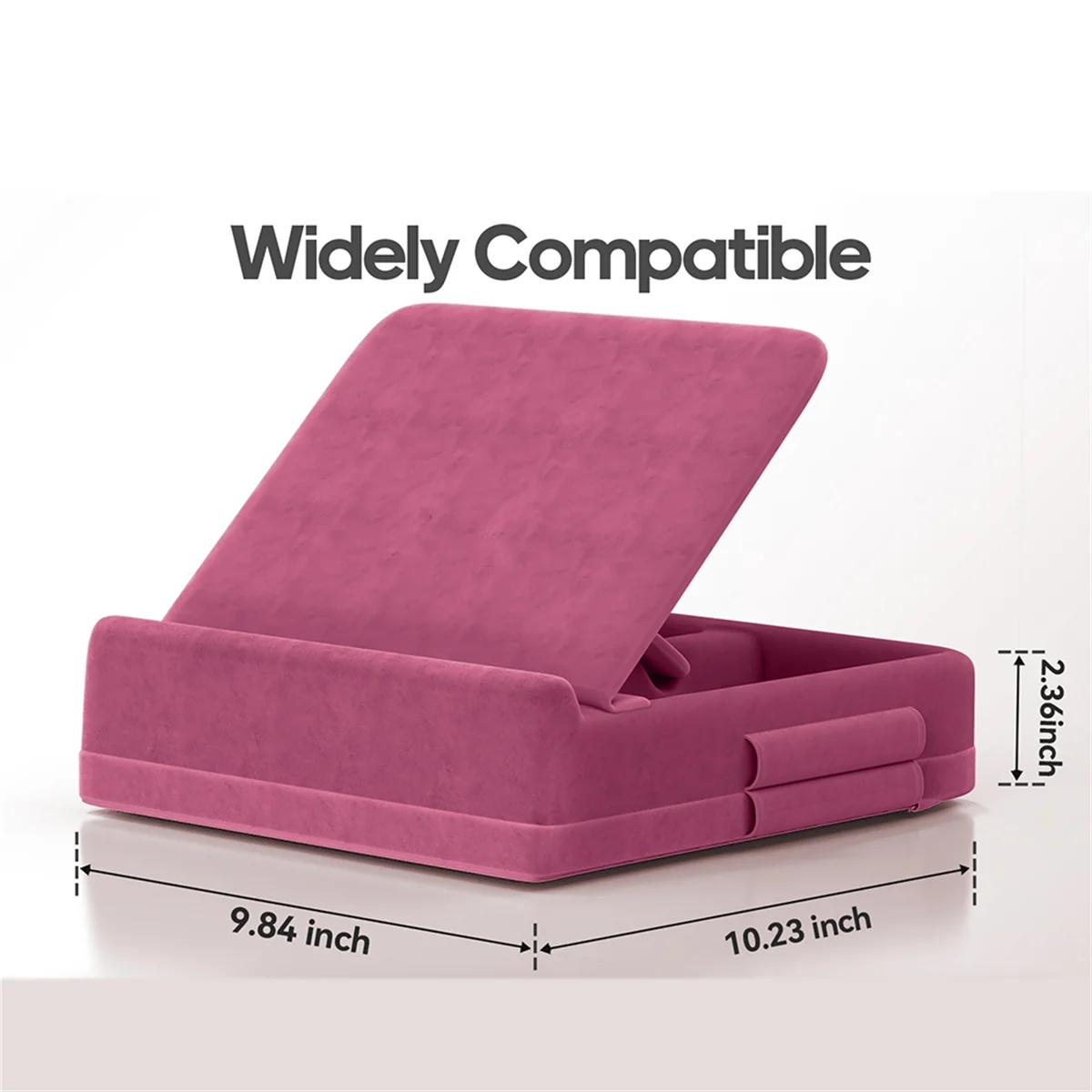 A04R-Tablet Pillow Stand with Storage Foldable Holder Angle Adjustable Soft Pad Dock for Bed and Laptop and Desk Rose Red