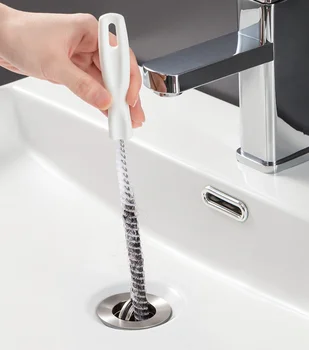 Spazzola per dragaggio tubi Spazzola per pulizia lavello fognario per capelli da bagno Detergente per scarico Detergente flessibile Strumento per rimozione fori tappo intasamento 1