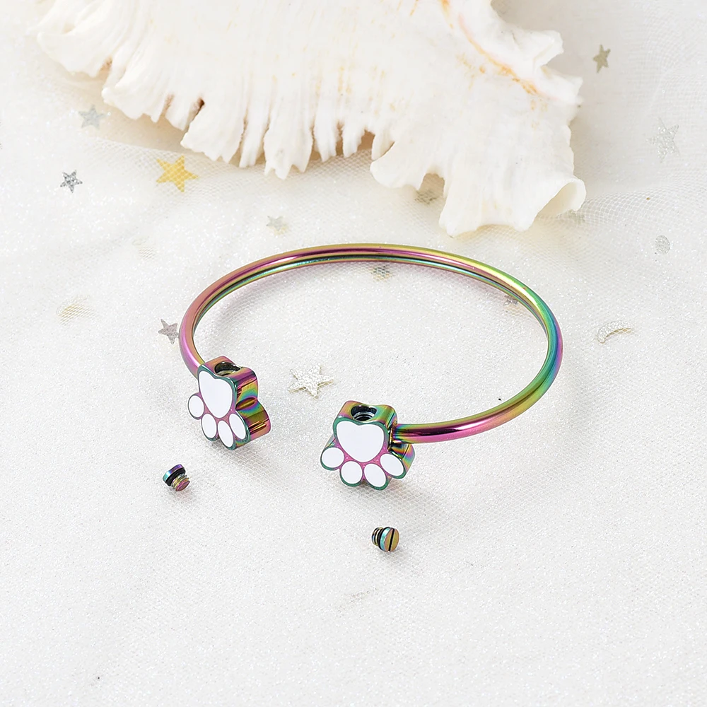 Paw Pendant Stainless Steel Bangle Cremation Urns for Dog Cat Pet Ashes Memorial Jewelry Funeral Open Keepsake Bracelet