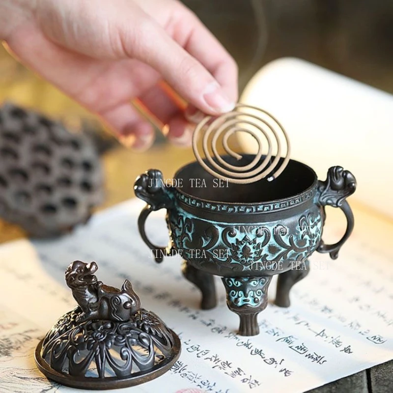 Antique Alloy Incense Burner Chinese Home Decorative Animal Foot Plate Incense Burner Tea Ceremony Ornaments