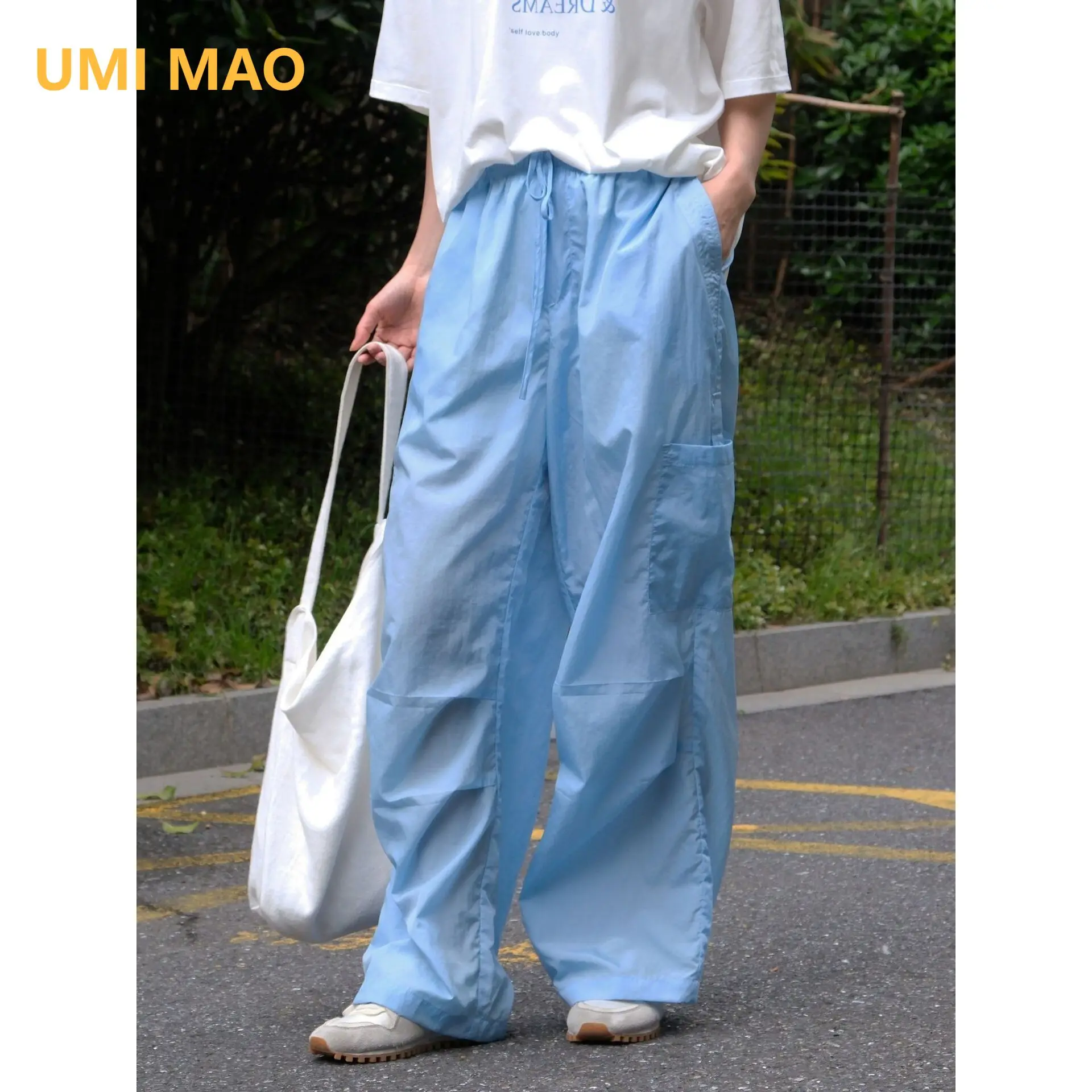 

UMI MAO Korean Casual Pant Sun Protection Wide Leg Workwear Pants Summer New Lightweight Smooth Functional Pants For Women