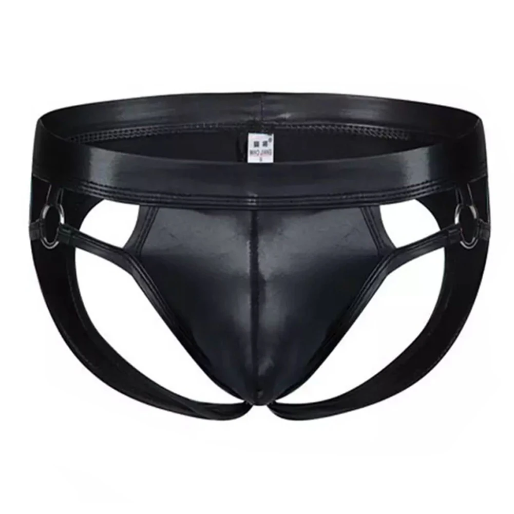 

Men Sexy Backless Underwear Pu Leather Low Waist Underpants Jock Strap Briefs G-Strings U Convex Pouch Panties Erotic Lingerie