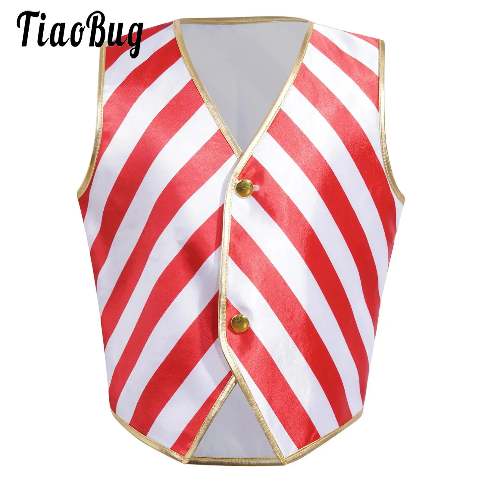 Kids Christmas Candy Cane Striped Costumes Santa Claus Waistcoat V Neck Buttons Vest Jacket Sleeveless Stripes Tops for Girl Boy