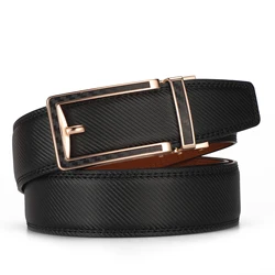 Luxury Men's Genuine Leather Belt with Alloy Automatic Buckle in Fashionable Blue - 130cm (173 Gold T Black)