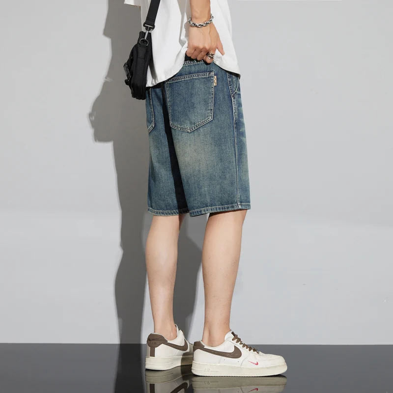 Summer Vintage Denim Shorts Men's Fashion Straight Casual Loose Streetwear Bermuda Jeans Male Short Pants Streetwear 6