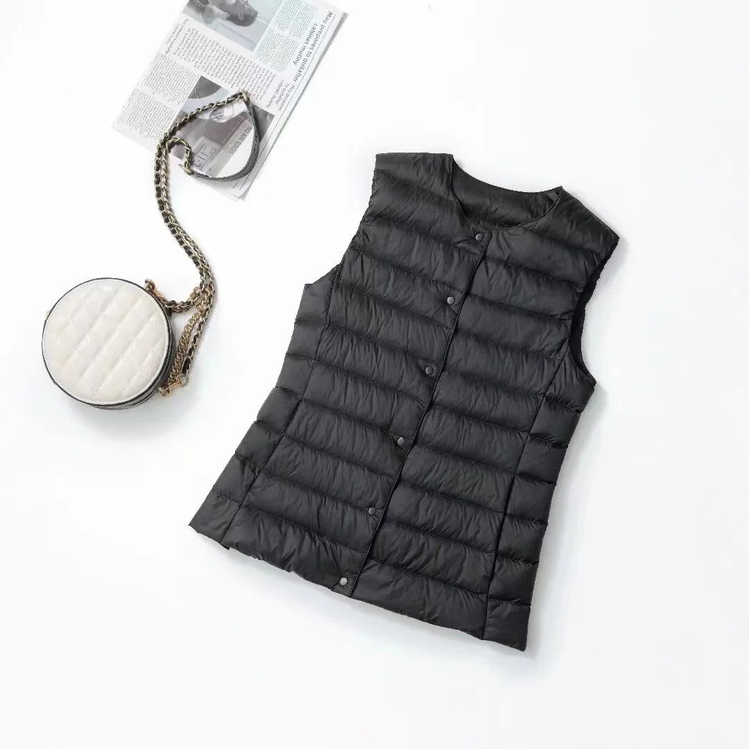 みぃにゃん‪❥❥❥‬　DOWN VEST ブラック Plus Size Women's Collarless V-neck Liner Down Vest