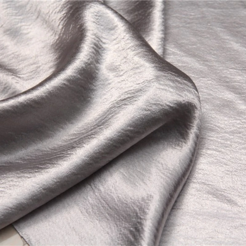 

Fabric Wide50cmx150cm Glossy Satin Silver Gray Water Ripple Mirror Style Feels Smooth Thin DIY Gauze Dress Spring and Summer 1pc