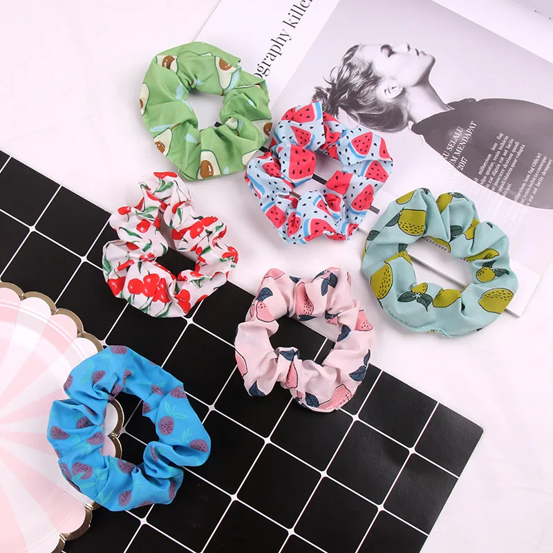 9/17PCS Großhandel Obst Druck Frauen Französisch Elastische Haarband Für Frauen Haar Krawatten Gummiband Haar Seil zubehör – Detail 4