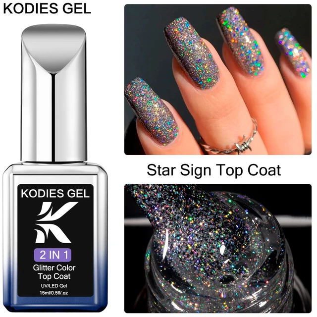 KODIES GEL Laser Diamond Top Coat UV Gel Nail Polish 15ML No Wipe Crazy Top  Gel Finish Semi Permanent Brillo Chrome Glitter Mix - AliExpress