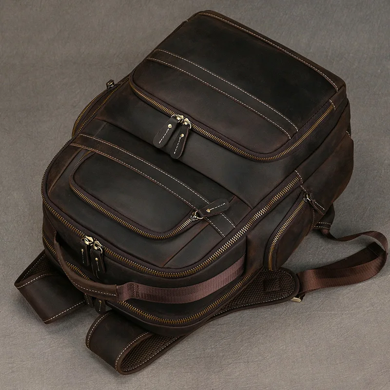 Soft Genuine Leather Backpack Fit For 15.6 inch Laptop Daypack Multifunction USB charging Fashion Male Mochila Travel BacKpack 4