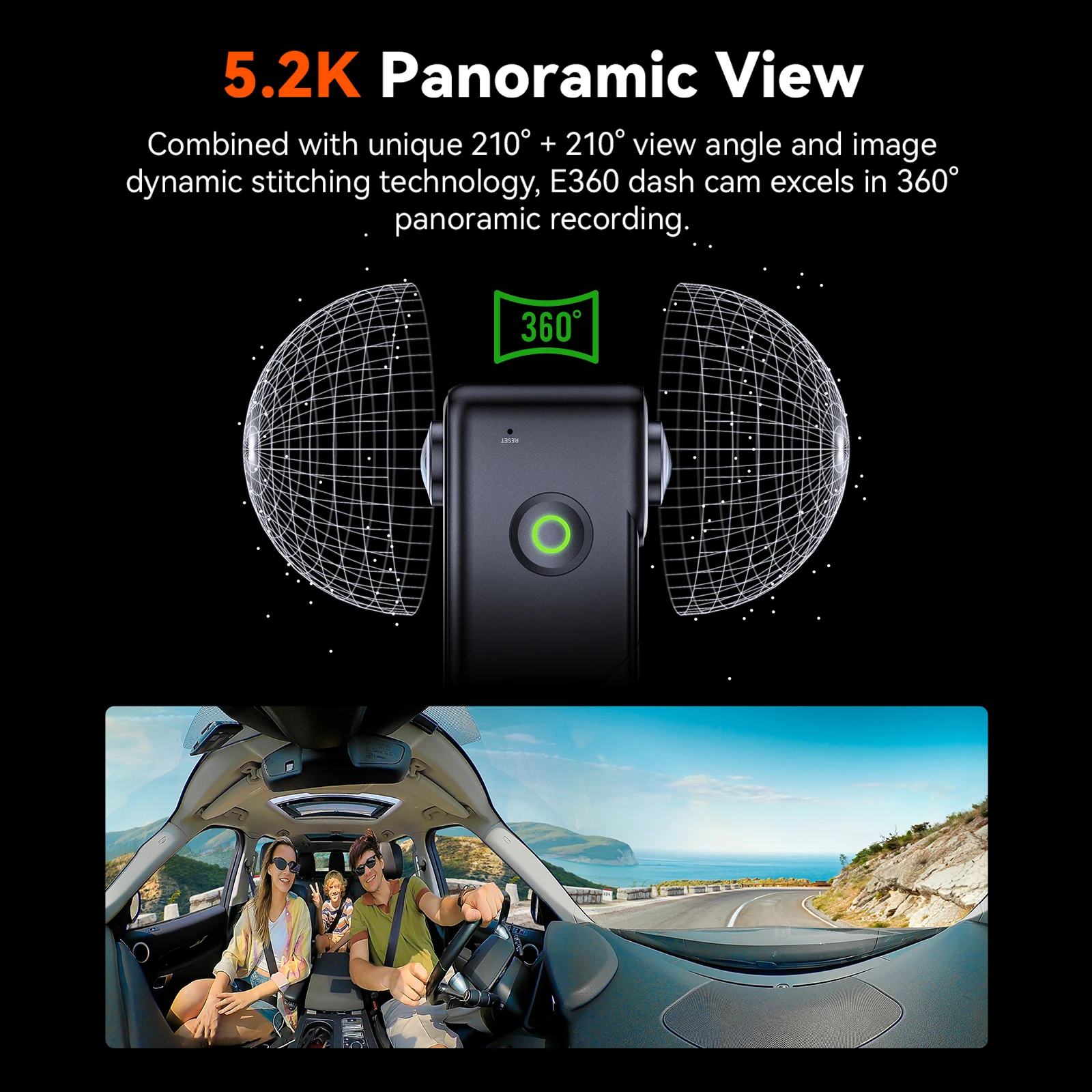 Vantrue E360 ダッシュカム 5.2K 360 ° パノラマ 5GHz WiFi&GPS