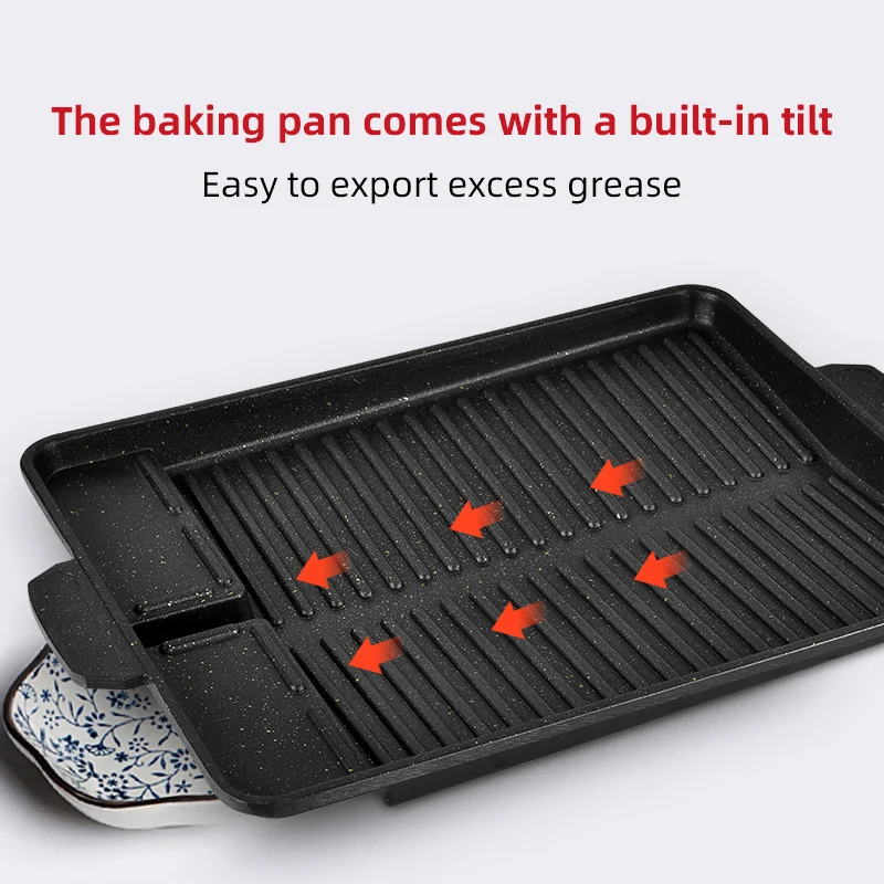 BBQ Grill Pan Plate Portable Non-Stick Grilling Pan Coating Butane Gas Stove Cooker Plate Outdoor Camping Barbecue 32*26cm