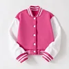 4-14Y Children's Jacket Teen Boys Girls College Style Cardigan Tops Patched Color Casual 2025 Autumn New Baseball Jersey Coat