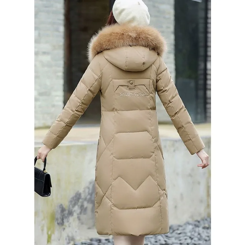 2023 New Women Down Cotton Coat Winter Big Fur Collar Jacket Slimming Parkas Long Outwear Thick Warm Hooded Overcoat