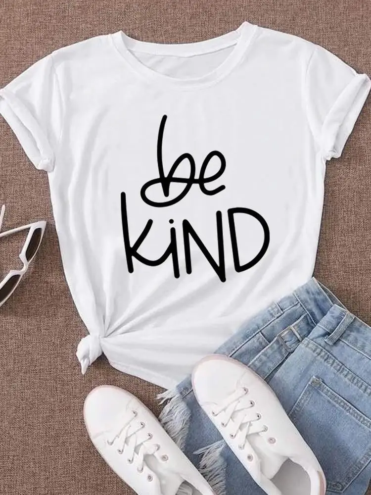

Tee Top Women Fashion O-neck T Shirt Graphic T-shirts Watercolor Letter Cute Trend 90s Print Short Sleeve Clothing Clothes