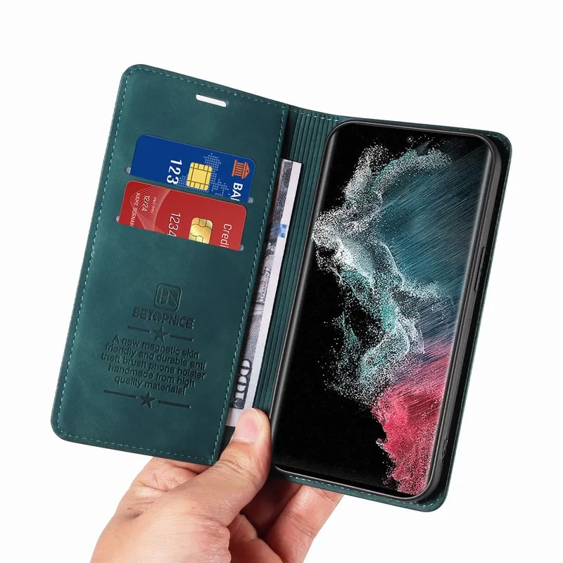 Leather Wallet Phone Case For Samsung Galaxy S23 Ultra Magnetic Flip Cover On For Samsung S22 S21 S20 FE S10 S9 S8 Plus S10E
