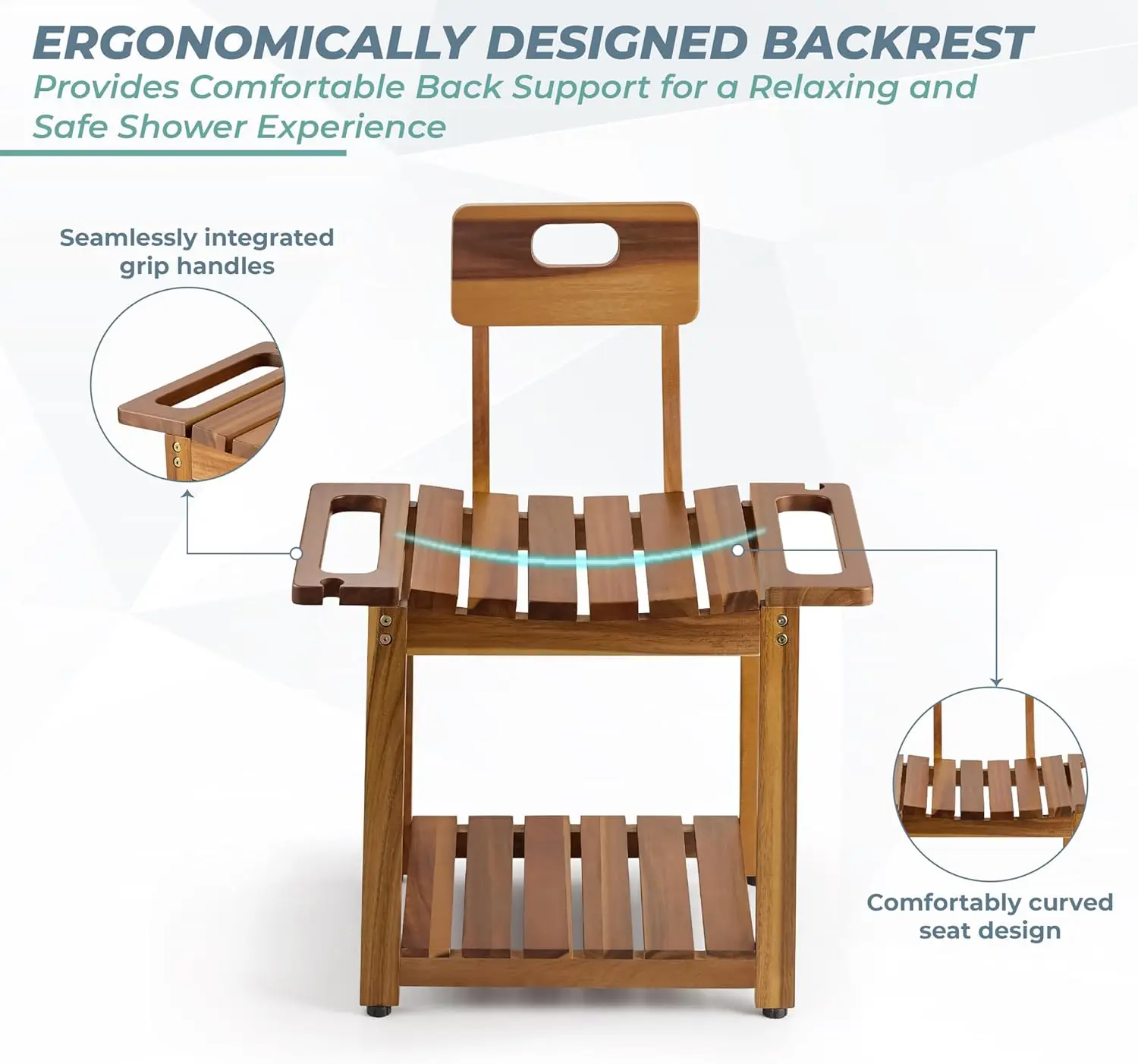 23.4'' Shower Chair with Backrest Bath Chair for Inside Shower or Tub, Supports Up to 450 lbs, Heavy Duty Design