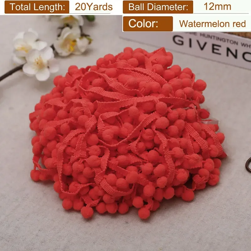 Tiny Pom Pom Ball Fringe Trim Lace for DIY Crafts and Home Decor, 20 Yards, 25mm Width