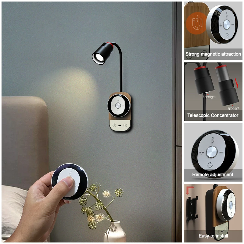 

Multifunction Bedside Working Study Reading Lamp Type-C Charging With Remote Control Dimmable Wall Lamp Bedroom Study Lighting