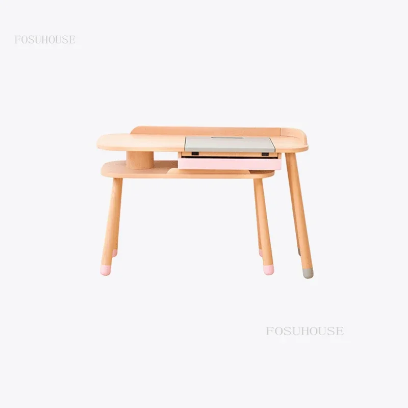 Solid Wood Nordic Small Apartment Children's Table Creative Designer Study Double Desk for School Learning Drawer Storage Tables