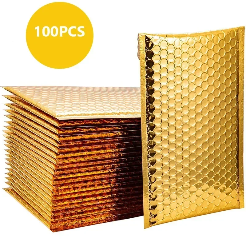 

Envelopes Waterproof Foil Pcs 100 Bubble Golden Bags Metallic Shipping Postal Padded Gift Aluminized Mailers Packaging