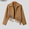 INCERUN Tops American Style Fashion Men's Diagonal Tassel Woolen Jackets Coat Casual Streetwear Male Solid Long Sleeved Jackets 5