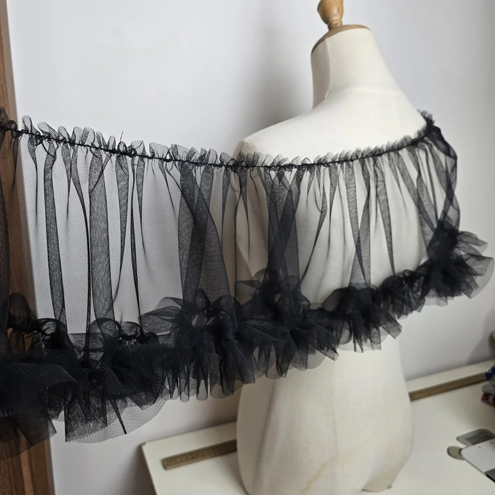 15X91cm 핑크 메쉬 레이스 트림 Pleated Fold Tulle DIY 봉제 공예 여성 용품  드레스 의류 거즈 프릴 리본
