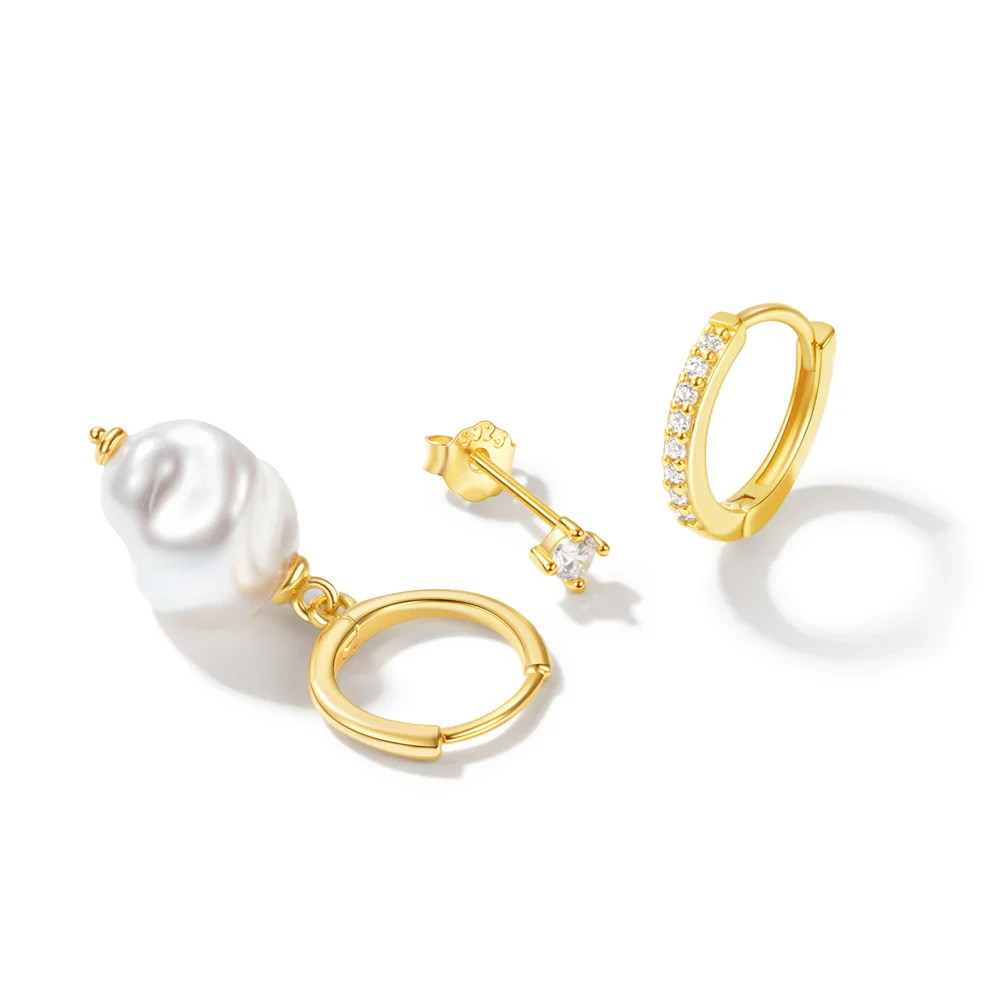 3PCS 1 Set Real 925 Sterling Silver Hoop Earrings For Women Pearl Zircon 18K Gold Classic Earrings Fashion Jewelry Gifts silver hoop earrings silver earrings hoop earrings womens earrings