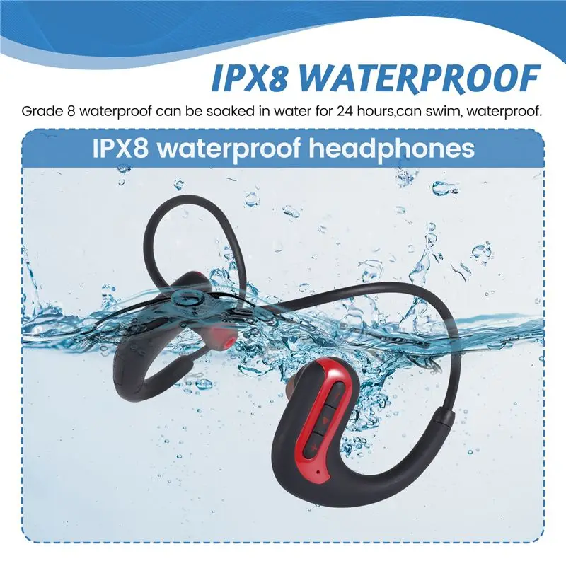 무선 이어폰 IPX8 S1200 방수 수영 헤드폰 스포츠 이어버드 블루투스 헤드셋 스테레오 8G MP3 플레이어-VVNB