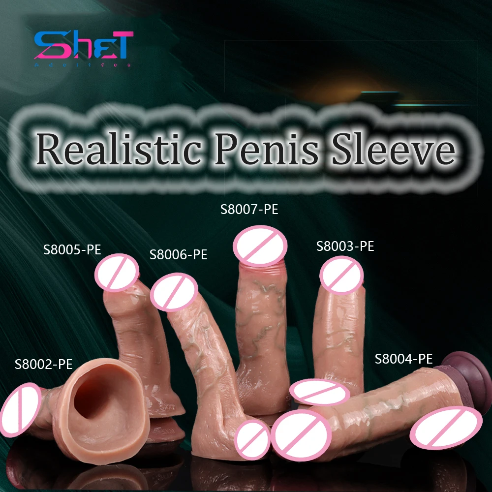 

SHET Soft Realistic Vein Texture Hollow Dildo Male Penis Enlargement Extender Sleeve Intimate Goods Sex Toys For Men Couples 18+