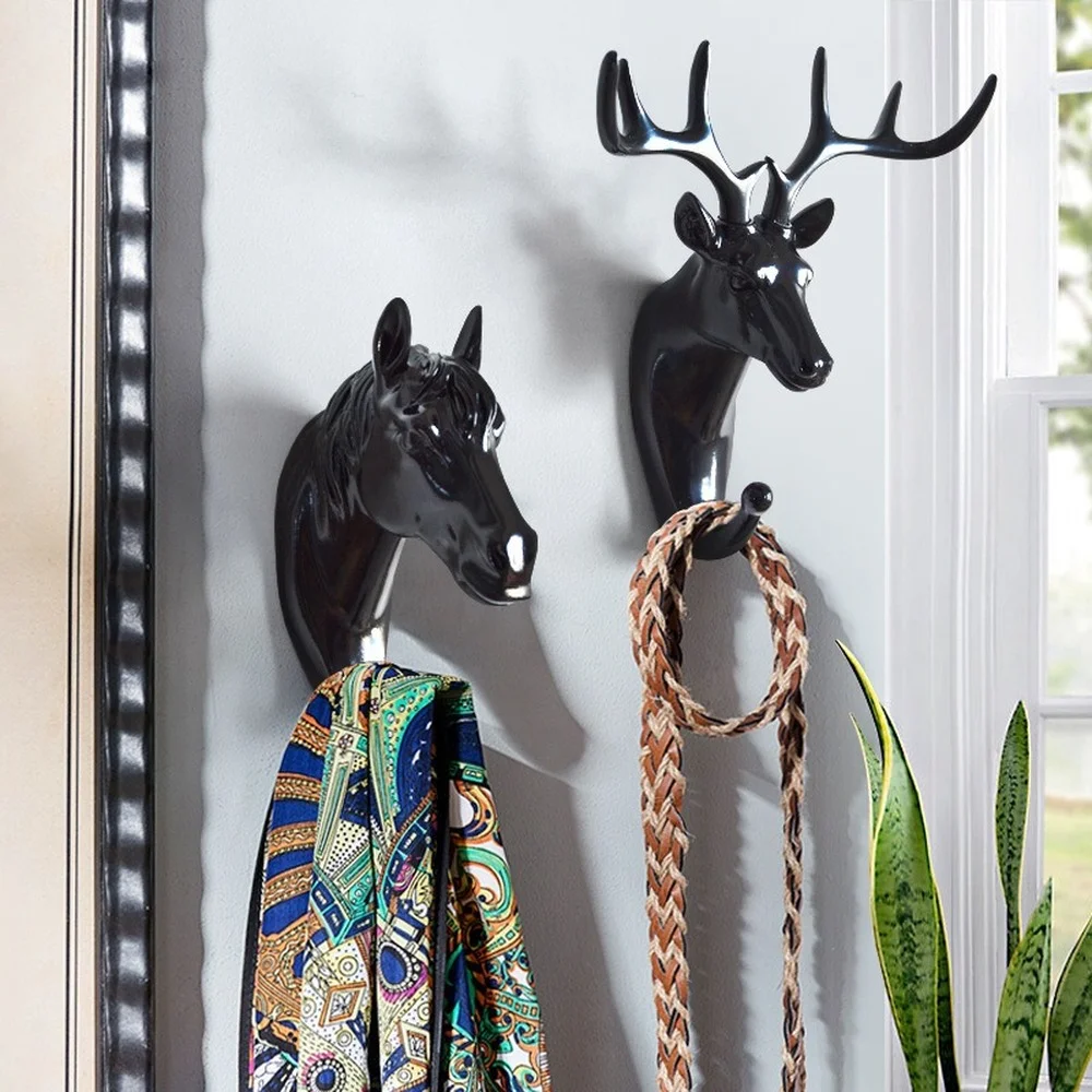 Home wall hanging jewelry decorative hook creative animal head wall hook deer head wall hanging hook resin crafts sculpture