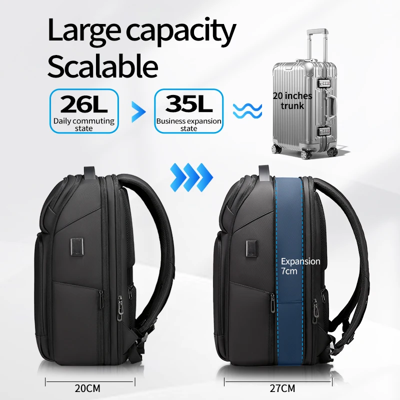 Fenruien 비즈니스 방수 백팩, USB 충전, 남성용 배낭, 15.6 인치 노트북, 여행, 35L 대용량 배낭