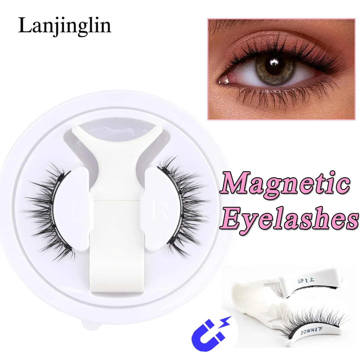 Fake Eyelashes 1 Pair Magnetic Eyelashes Natural Short 3D Mink Lashes Reusable False Eyelash with Magnets Tweezer Makeup Tool