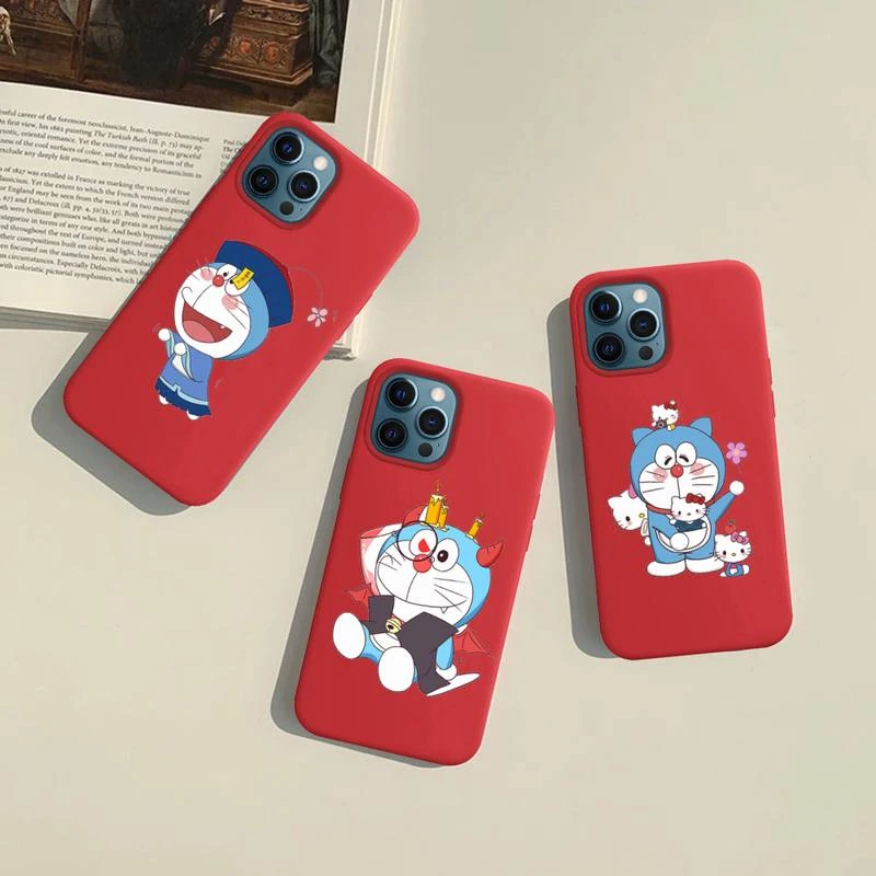 Cartoon Doraemon Phone Case Red For Iphone 13 12 11 Pro Max Mini Xs X Xr 7 8 6 6s Plus Se Fundas Shockproof Shell Aliexpress