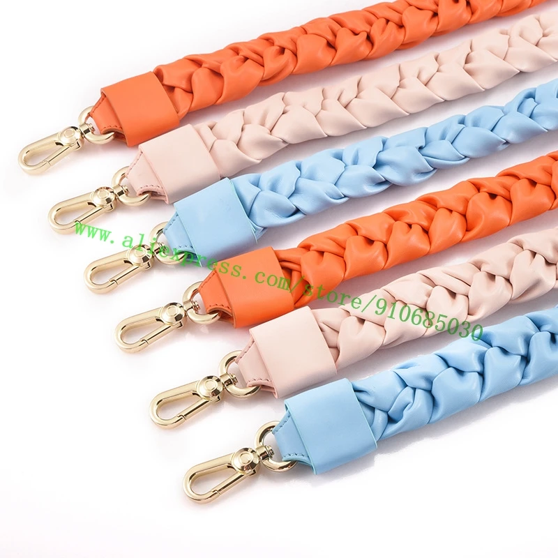 Solid Color Braided Puffy Leather Shoulder Strap For Lady Designer Handbag Women Bag Purse Carry Belt