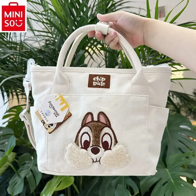 MINISO Disney Fashion Canvas Large Capacity Handbag Cute Cartoon Winnie Bear Multi functional Women's Crossbody Bag