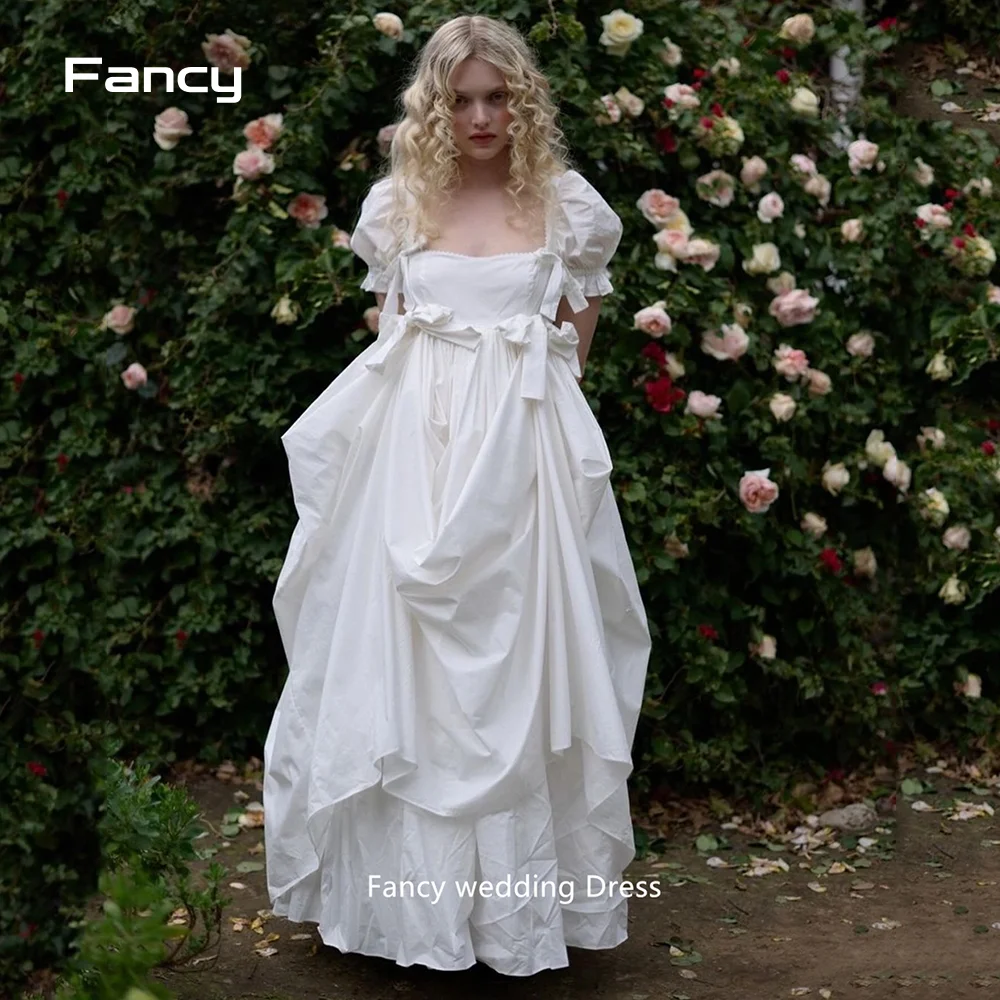 Fancy White Square Collar Prom Dresses Sweetheart Maniche A Sbuffo Muslimex Elegante Taffetà Vestidos De Noche