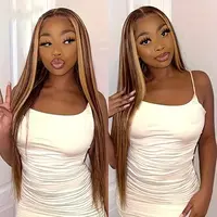 Perruque en cheveux humains densité 200, raide, avec mèches, 5x5, blond ombré, perruque en dentelle HD, 13x4, frontale en cheveux humains colorés, pré-épilée 3