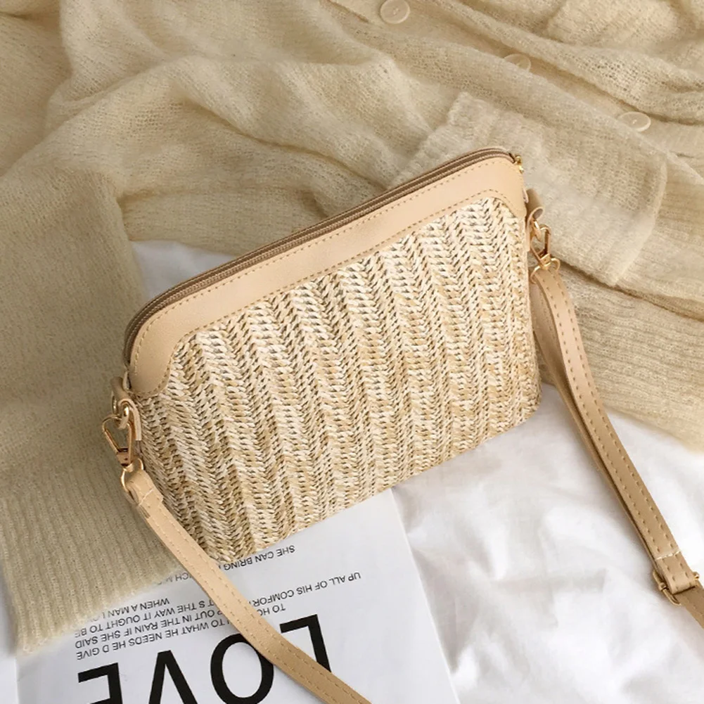 Summer Ready Straw Woven Messenger Bag for Women Handmade Rattan Crossbody Bags with Adjustable Strap