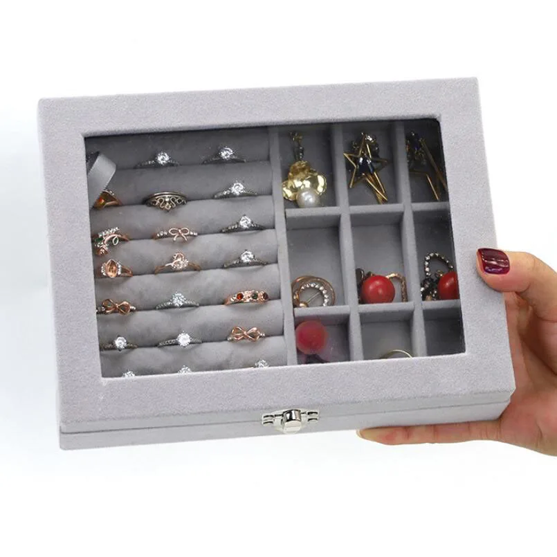 UK Flannel Jewelry Box Earring Ring Jewelry Display Storage Case Organizer Tray 