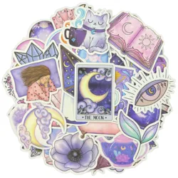 10/30/50PCS Magic Purple Moon Waterproof Graffiti Sticker Aesthetic Decorative Luggage Laptop Guitar Scrapbook Kids Stickers