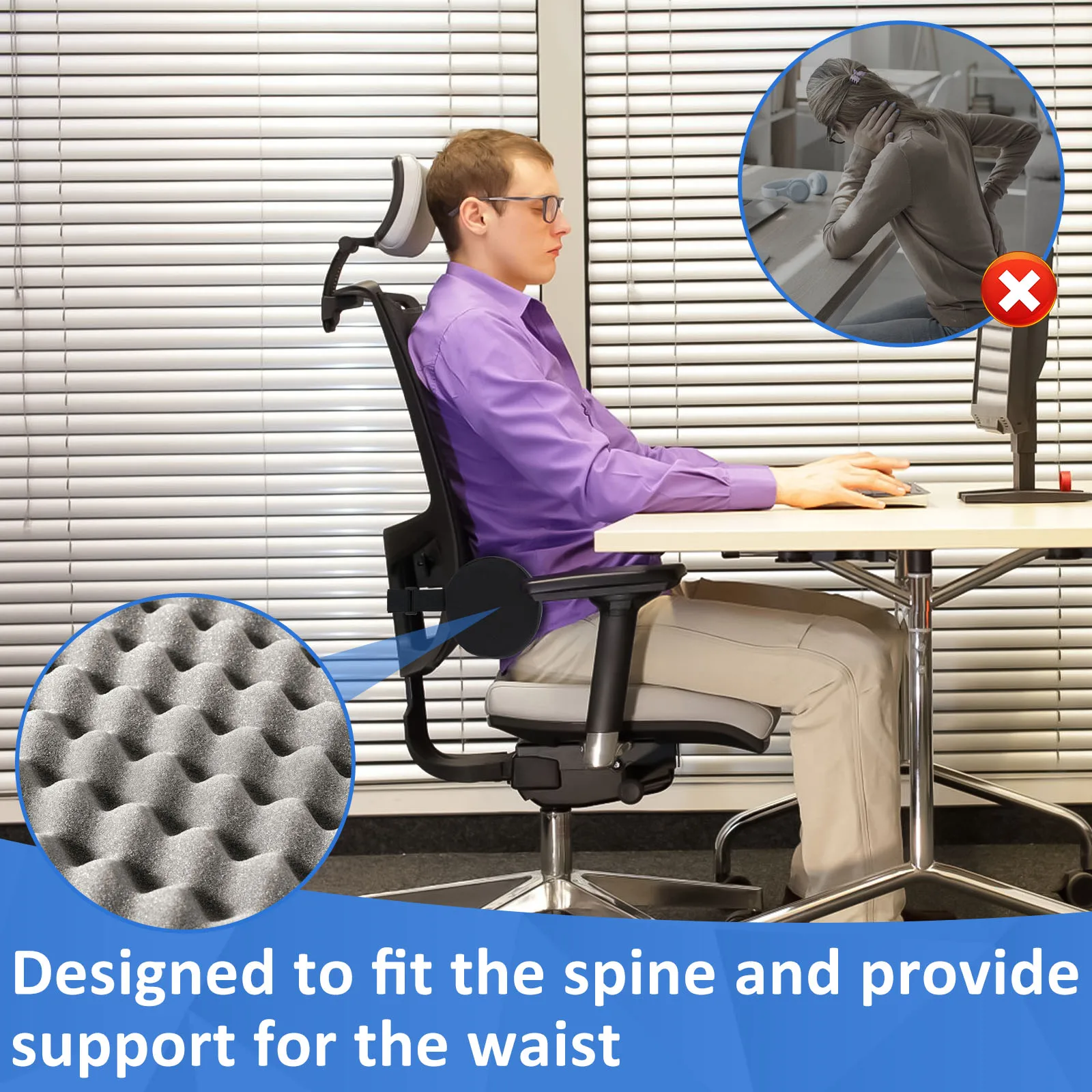 Lumbar Support Roll Pillow Memory Foam Back Cushion Round Cervical Roll  with Removable Washable Cover Ergonomic Lower Back Roll