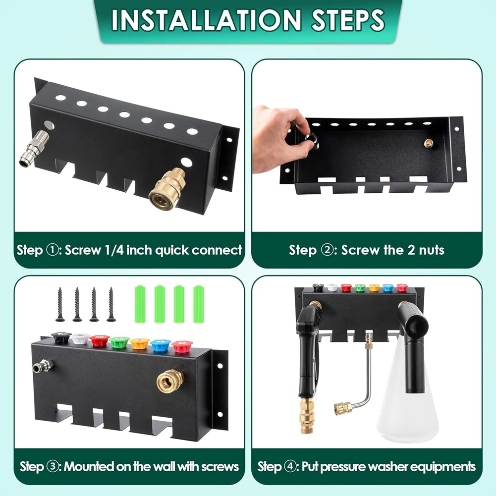 Seven-Color Nozzle Telescopic Rod Storage Rack Wall Mounted Power Washer&Snow Foam Cannon Organizer Pressure Washer Tip Holder 3