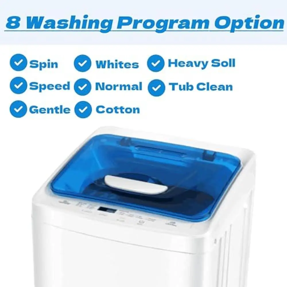 Portable Washing Machine 17.8 Lbs Capacity LED Display 8 Programs Double Inlet Child Lock 3