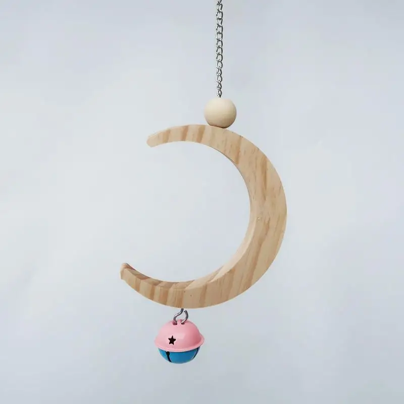 Big Size Hanging Swing Parakeet Solid Wood Ring Moon Shaped Bird Cage Branch Training Toy Holding Station Shelf for Parrot